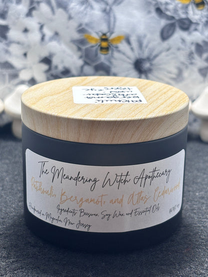 Patchouli, Bergamot, and Cedarwood Atlas 4oz Candle w/ Aventurine
