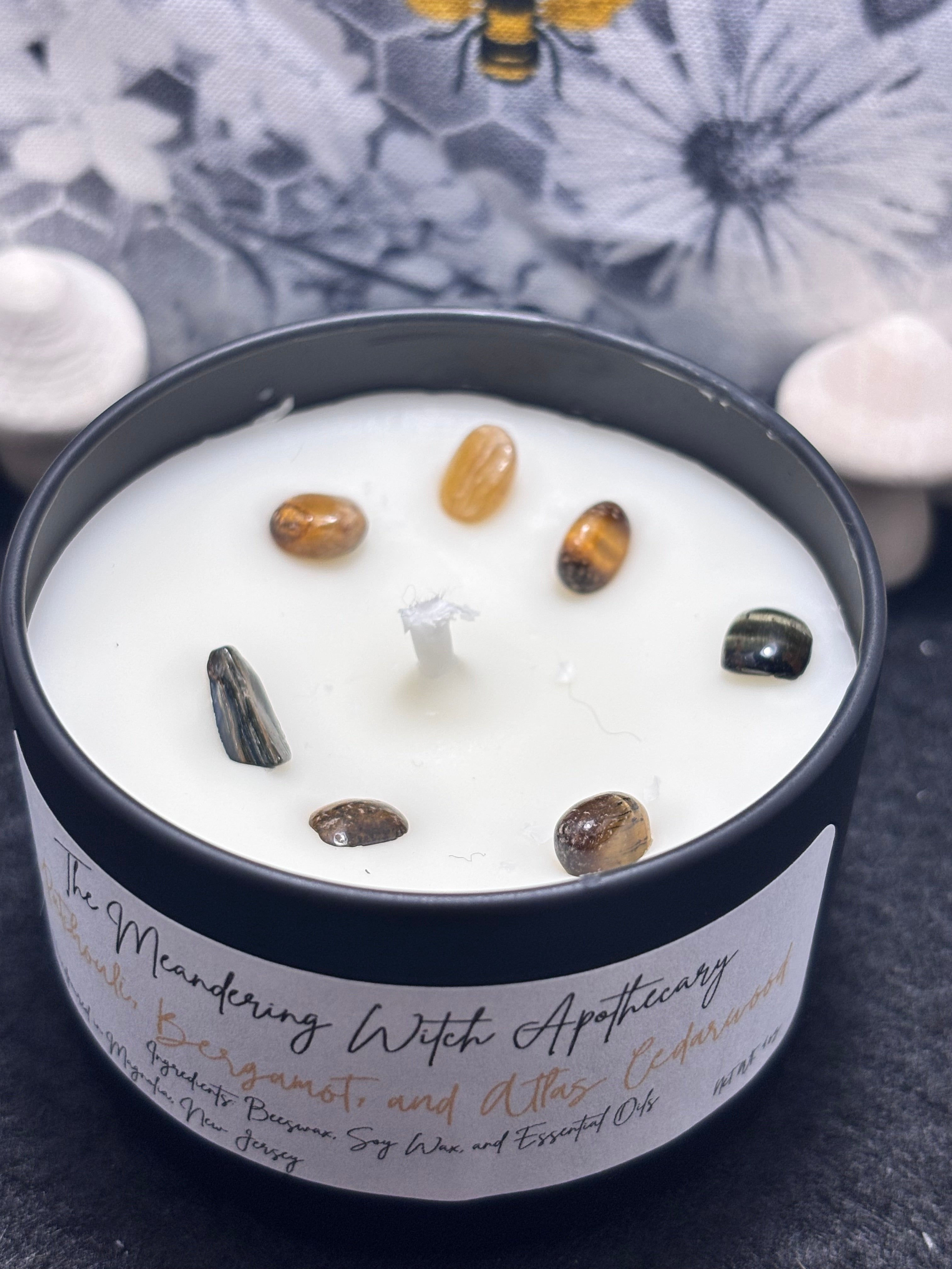 Patchouli, Bergamot and Cedarwood Atlas 4oz Candle w/ Tigers Eye