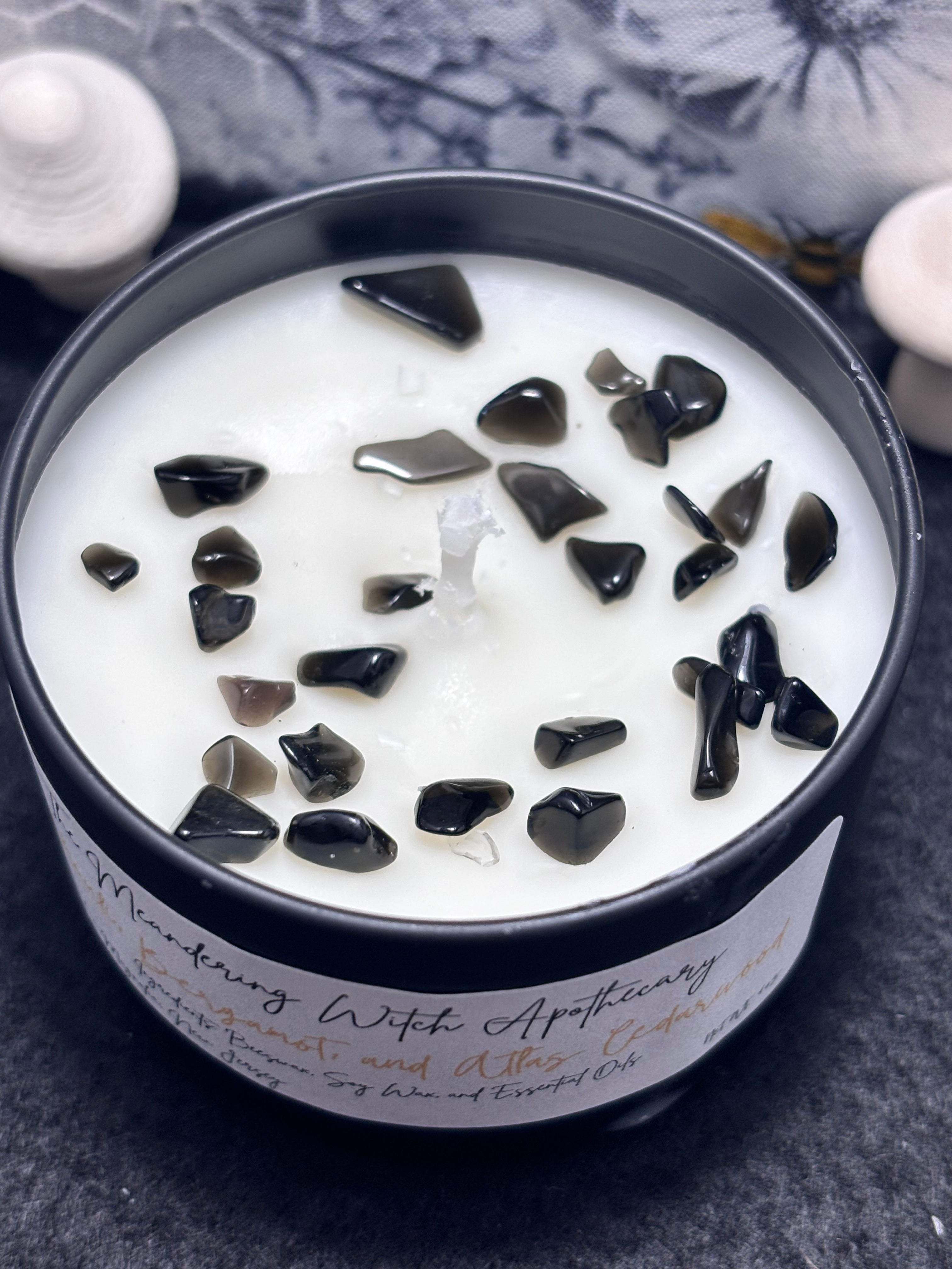 Patchouli, Bergamot and Cedarwood Atlas 4oz Candle w/ Obsidian