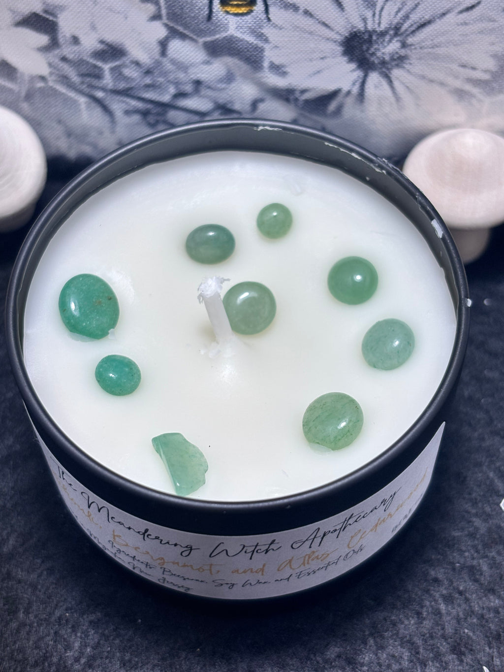 Patchouli, Bergamot, and Cedarwood Atlas 4oz Candle w/ Aventurine