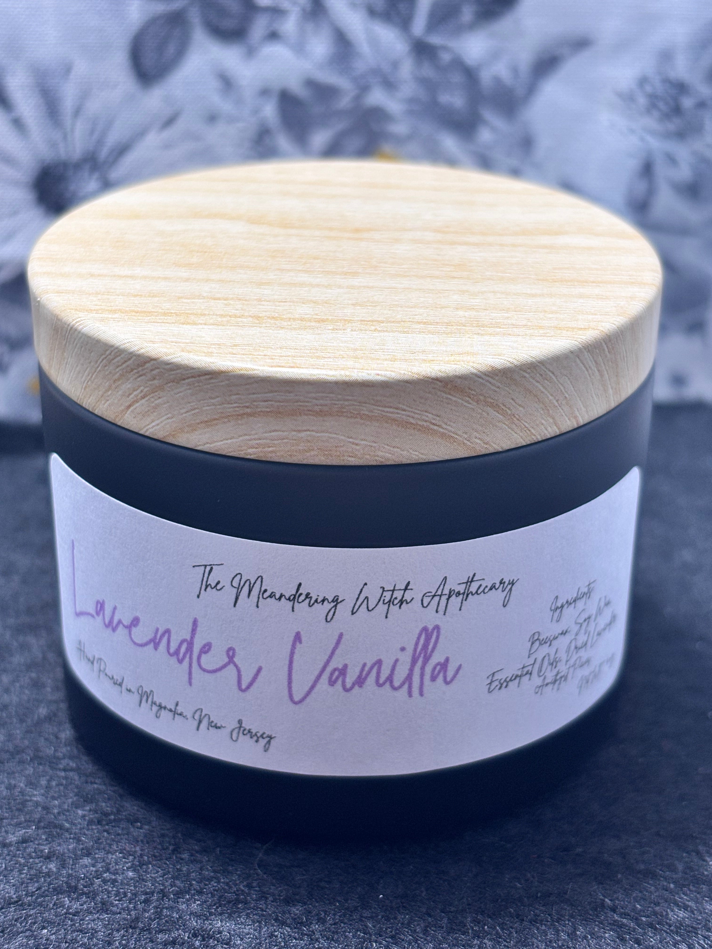 Lavender Vanilla 4oz Candle with Dried Lavender and Amethyst