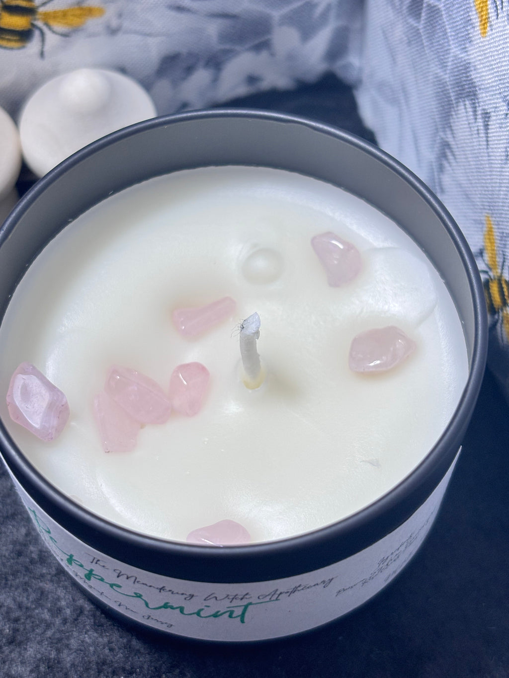 Peppermint 4oz Candle with Rose Quartz