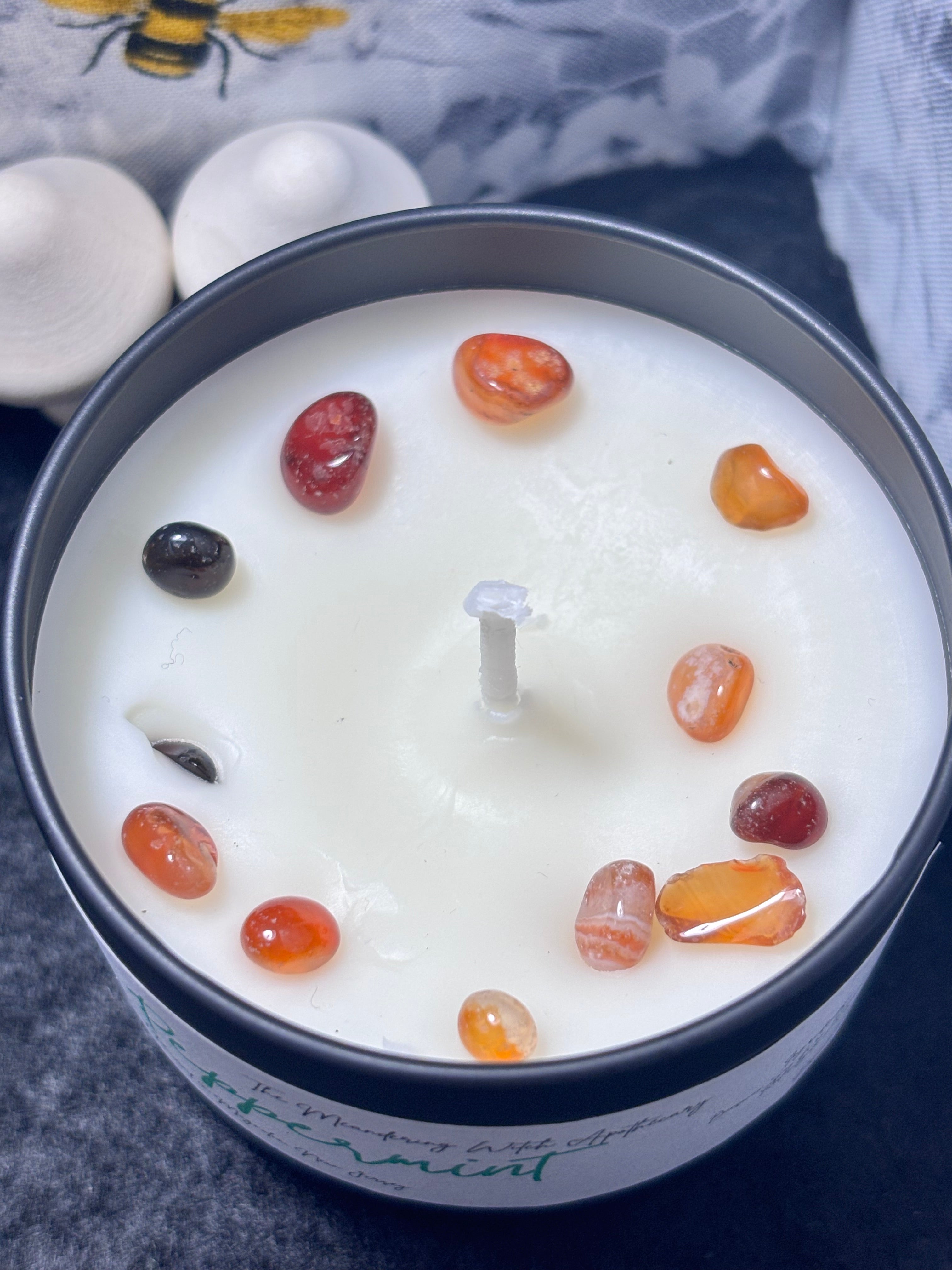 Peppermint 4oz Candle with Red Agate